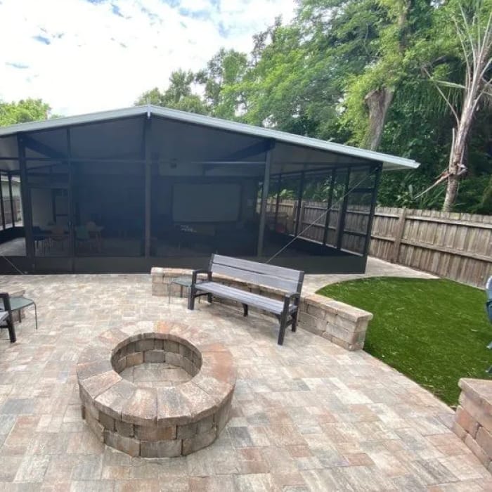Patio with fire pit and pavers